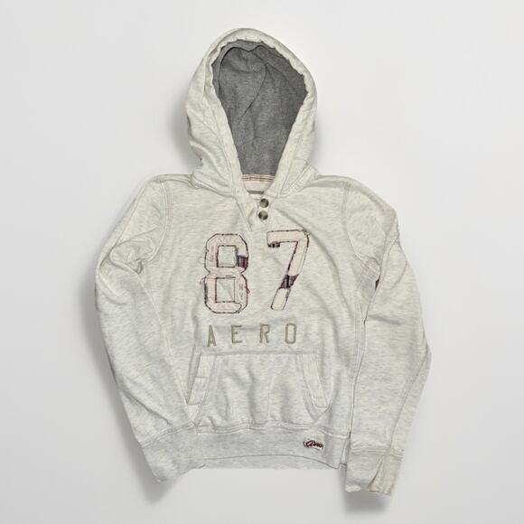 Women’s Aeropostale Hoodie Sweatshirt Gray 87 Logo Pullover Size Large 18x22 - Picture 1 of 5